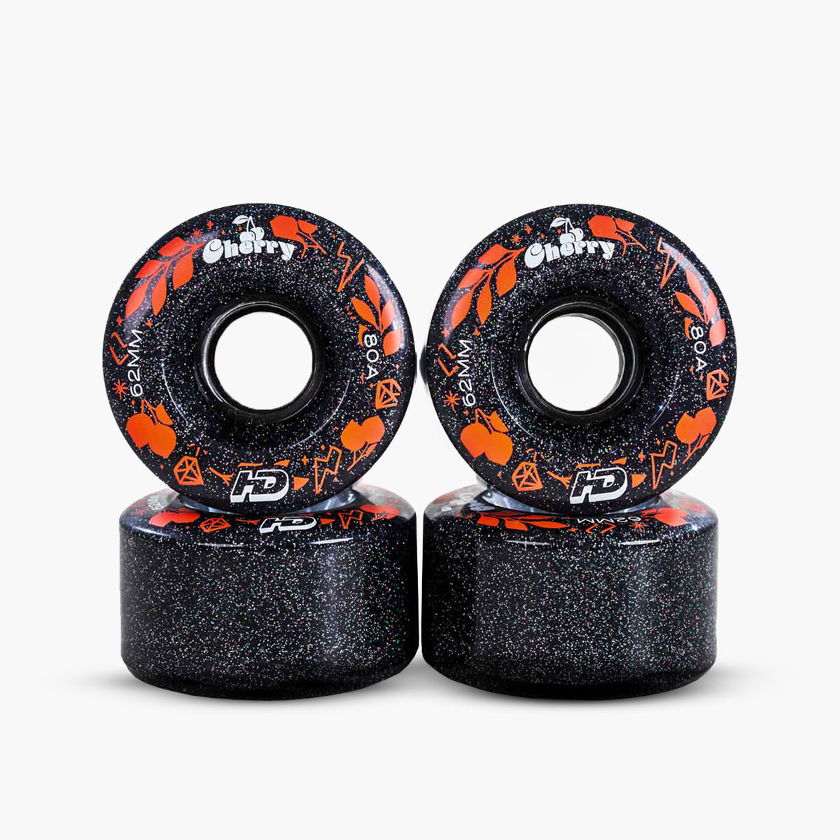 JG RODAS HD INLINE (4UN) - CHERRY - 62MM - 80A - PRETO GLITTER